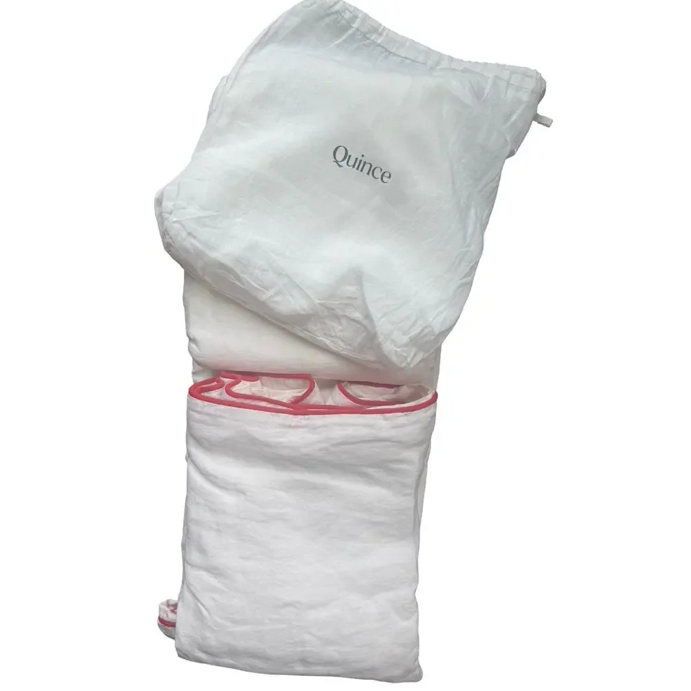 Quince European Linen Piped Duvet Cover Full Queen White Cherry NWOT Linen